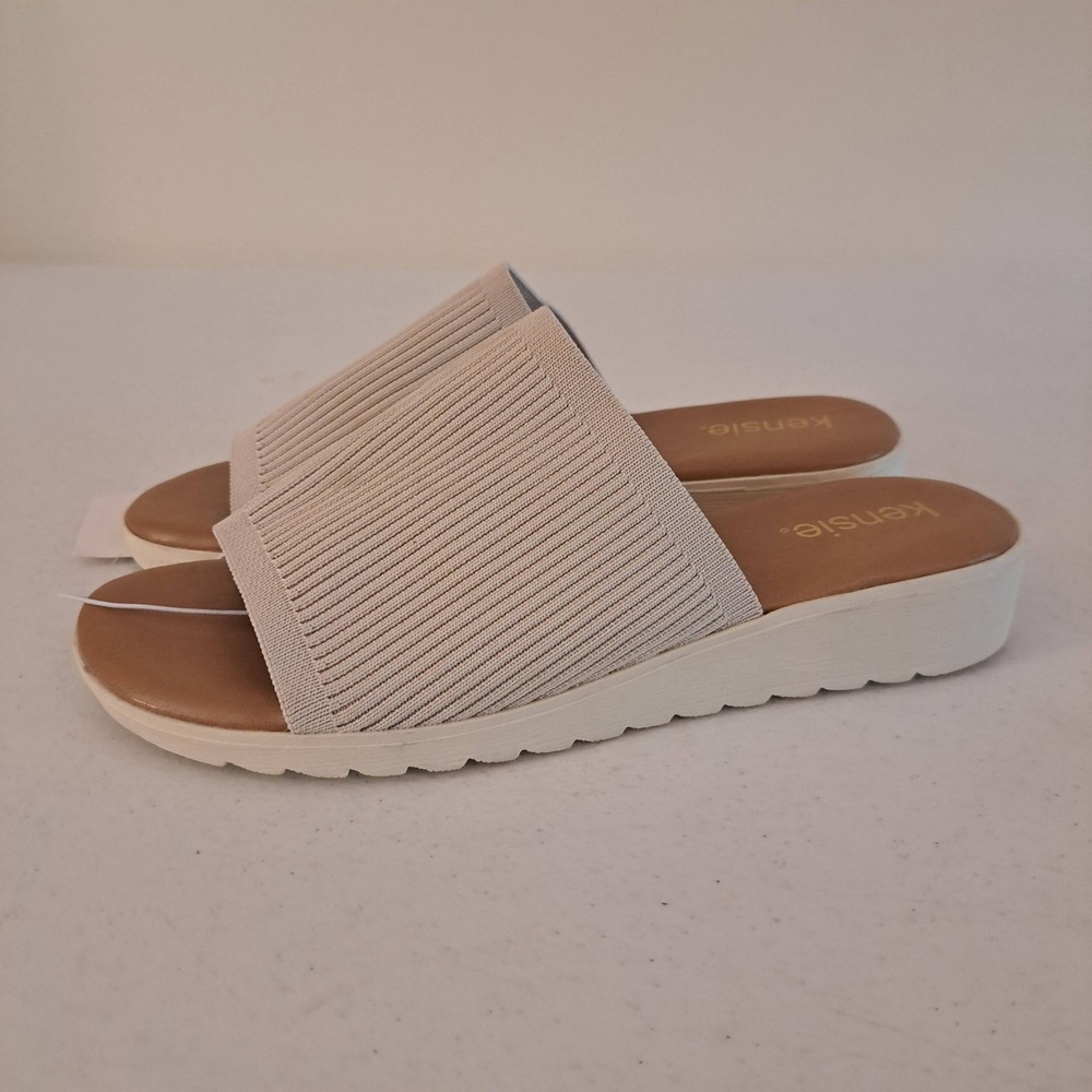 Kensie Ellie Slide Sandals Womens 9 Cream New Ribbed Knit Platform 1270-315